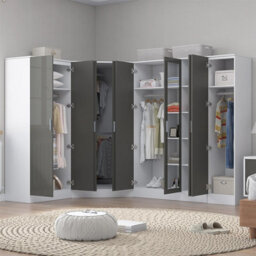 Reflect 4Pc Wardrobe Bundle - 2 Door Corner + 3 Door Mirror + 2Dr + 1Dr Plain - Grey Gloss & Matt White - H: 180Cm X W: 329Cm - thumbnail 2