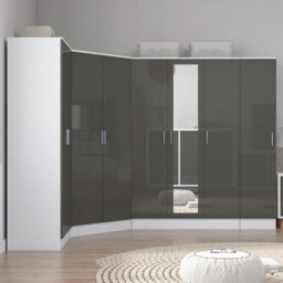 Reflect 4Pc Wardrobe Bundle - 2 Door Corner + 3 Door Mirror + 2Dr + 1Dr Plain - Grey Gloss & Matt White - H: 180Cm X W: 329Cm - thumbnail 3
