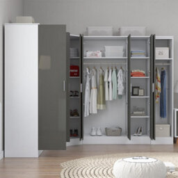 Reflect 4Pc Wardrobe Bundle - 2 Door Corner + 3 Door Mirror + 2Dr + 1Dr Plain - Grey Gloss & Matt White - H: 180Cm X W: 329Cm - thumbnail 4