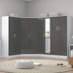 Reflect 4Pc Wardrobe Bundle - 2 Door Corner + 3 Door Mirror + 2Dr + 1Dr Plain - Grey Gloss & Matt White - H: 180Cm X W: 329Cm