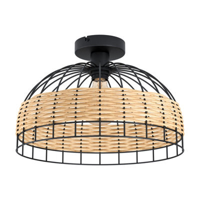 Stylish Black And Wicker Semi Flush Ceiling Light With E27 Bulb Feature - image 1