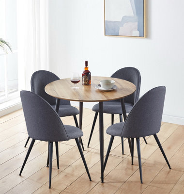 Hallowood Furniture Cullompton Round Dining Table 90Cm With 4 Dark Grey Curved Back Fabric Chairs - image 1
