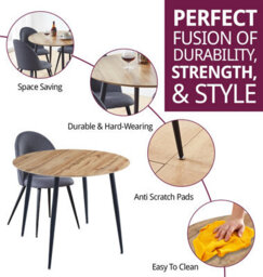 Hallowood Furniture Cullompton Round Dining Table 90Cm With 4 Dark Grey Curved Back Fabric Chairs - thumbnail 2