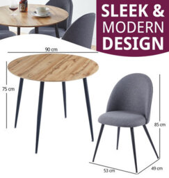 Hallowood Furniture Cullompton Round Dining Table 90Cm With 4 Dark Grey Curved Back Fabric Chairs - thumbnail 3