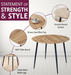 Hallowood Furniture Cullompton Round Dining Table 90Cm With 4 Dark Grey Curved Back Fabric Chairs - thumbnail 5