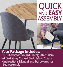 Hallowood Furniture Cullompton Round Dining Table 90Cm With 4 Dark Grey Curved Back Fabric Chairs - thumbnail 7