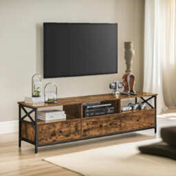 Pirlo Plush Industrial Tv Stand Unit With 3 Drawers Rustic Brown - thumbnail 1