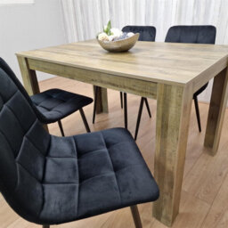 Kosy Koala Dining Table And 4 Chairs - Rustic Effect Dining Table Set With 4 Black Velvet Chairs Dining Room Furniture - thumbnail 8