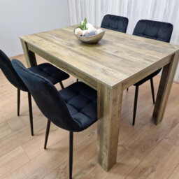 Kosy Koala Dining Table And 4 Chairs - Rustic Effect Dining Table Set With 4 Black Velvet Chairs Dining Room Furniture