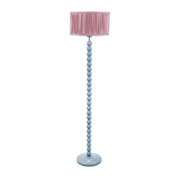 Valuelights Bobbins Powder Blue Floor Lamp With Ruched Pleated Blush Pink Drum Shade And Led Bulb - thumbnail 2