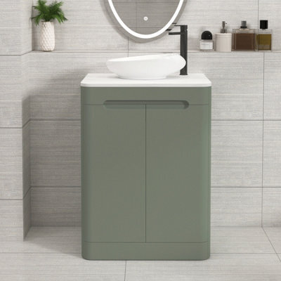 Royal Bathrooms Venice 600mm Sage Green Freestanding Bathroom Countertop Vanity Unit 2 Door With Nova Basin - image 1