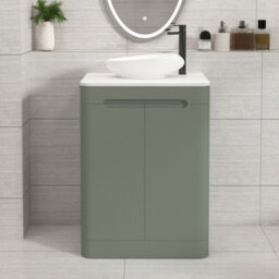 Royal Bathrooms Venice 600mm Sage Green Freestanding Bathroom Countertop Vanity Unit 2 Door With Nova Basin - thumbnail 1