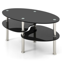 Costway 3-Tire Modern Oval Tea Table Smooth Glass Coffee Table Sofa End Side Table - thumbnail 9