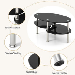 Costway 3-Tire Modern Oval Tea Table Smooth Glass Coffee Table Sofa End Side Table - thumbnail 8
