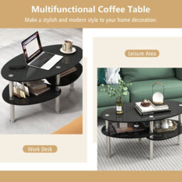 Costway 3-Tire Modern Oval Tea Table Smooth Glass Coffee Table Sofa End Side Table - thumbnail 7