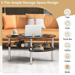 Costway 3-Tire Modern Oval Tea Table Smooth Glass Coffee Table Sofa End Side Table - thumbnail 6