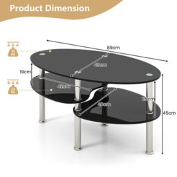 Costway 3-Tire Modern Oval Tea Table Smooth Glass Coffee Table Sofa End Side Table - thumbnail 3