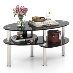 Costway 3-Tire Modern Oval Tea Table Smooth Glass Coffee Table Sofa End Side Table - thumbnail 2