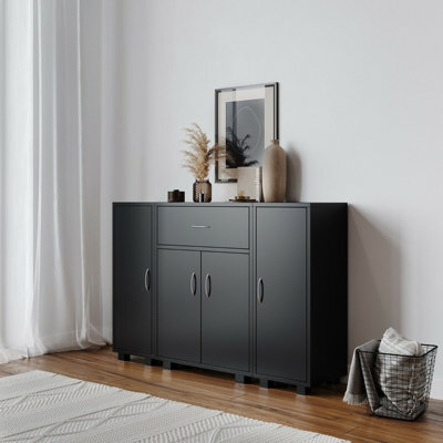 Urbn-Living Urbnliving Height 80Cm Two Side Cabinets Wooden Free Standing Side Corner Cabinet Black Colour Cupboard Hallway Living Room Storag - image 1