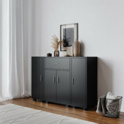Urbn-Living Urbnliving Height 80Cm Two Side Cabinets Wooden Free Standing Side Corner Cabinet Black Colour Cupboard Hallway Living Room Storag - thumbnail 1