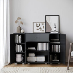 Urbn-Living Urbnliving Height 80Cm Two Side Cabinets Wooden Free Standing Side Corner Cabinet Black Colour Cupboard Hallway Living Room Storag - thumbnail 2