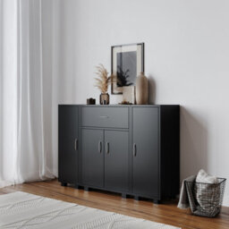 Urbn-Living Urbnliving Height 80Cm Two Side Cabinets Wooden Free Standing Side Corner Cabinet Black Colour Cupboard Hallway Living Room Storag - thumbnail 3