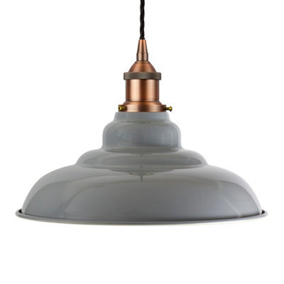 French Grey St Edmund's Painted Dome Pendant Light With Matt Antique Copper Lamp Holder And Black Twisted Cable - Se Home - image 1