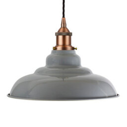 French Grey St Edmund's Painted Dome Pendant Light With Matt Antique Copper Lamp Holder And Black Twisted Cable - Se Home - thumbnail 1