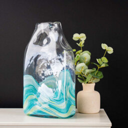 Vanity Living 34Cm Clear And Blue Ocean Design Handmade Glass Vase, Decorative Tall Vase For Living Room - thumbnail 4