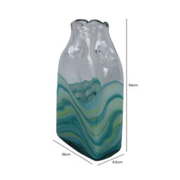 Vanity Living 34Cm Clear And Blue Ocean Design Handmade Glass Vase, Decorative Tall Vase For Living Room - thumbnail 5