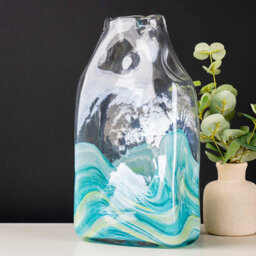 Vanity Living 34Cm Clear And Blue Ocean Design Handmade Glass Vase, Decorative Tall Vase For Living Room - thumbnail 1