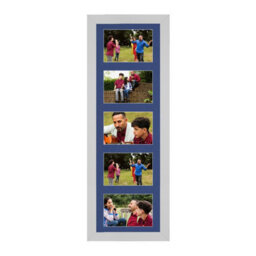 AK Frames 26X8 Silver Sleek Multi Photo Frame With Blue Mount - Holds 5 Apertures (5X) 6X4 Photos - thumbnail 1