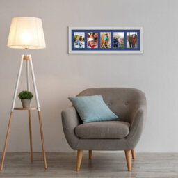 AK Frames 26X8 Silver Sleek Multi Photo Frame With Blue Mount - Holds 5 Apertures (5X) 6X4 Photos - thumbnail 3