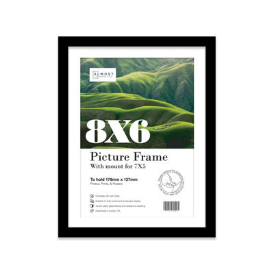 "8X6"" Black Frame With Mount For 7X5"" Pictures 20mm Thin Edge Portrait And Landscape Display With Wall Hooks And Kickstand" - image 1
