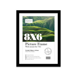 "8X6"" Black Frame With Mount For 7X5"" Pictures 20mm Thin Edge Portrait And Landscape Display With Wall Hooks And Kickstand" - thumbnail 1