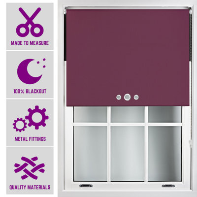 FURNISHED Aubergine Roller Blind With Triple Round Eyelet Design And Metal Fittings - Made To Measure Blackout Blinds, (W)180Cm X (L)210Cm - image 1