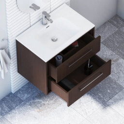 Royal Bathrooms Livora 700mm Walnut Woodgrain Wall Hung Bathroom Vanity Unit 2 Drawer Storage Cabinet With Ceramic Basin - thumbnail 4