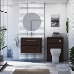 Royal Bathrooms Livora 700mm Walnut Woodgrain Wall Hung Bathroom Vanity Unit 2 Drawer Storage Cabinet With Ceramic Basin - thumbnail 3
