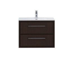 Royal Bathrooms Livora 700mm Walnut Woodgrain Wall Hung Bathroom Vanity Unit 2 Drawer Storage Cabinet With Ceramic Basin - thumbnail 5