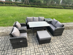 Fimous Dark Grey Wicker Rattan Garden Furniture Set Reclining Chair Love Sofa 2 Seater Sofa Set Outdoor Dining Table Side Table - thumbnail 2
