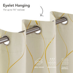Deconovo Eyelet Curtains, Thermal Insulated Room Darkening Curtains, Gold Wave Foil Printed Curtains W66 X L54 Inch, Beige, 1 Pair - thumbnail 6