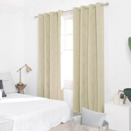 Deconovo Eyelet Curtains, Thermal Insulated Room Darkening Curtains, Gold Wave Foil Printed Curtains W66 X L54 Inch, Beige, 1 Pair - thumbnail 4