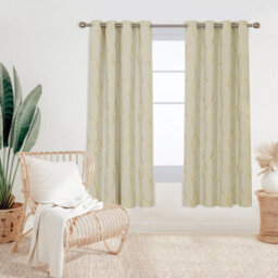Deconovo Eyelet Curtains, Thermal Insulated Room Darkening Curtains, Gold Wave Foil Printed Curtains W66 X L54 Inch, Beige, 1 Pair - thumbnail 2