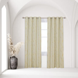 Deconovo Eyelet Curtains, Thermal Insulated Room Darkening Curtains, Gold Wave Foil Printed Curtains W66 X L54 Inch, Beige, 1 Pair - thumbnail 3