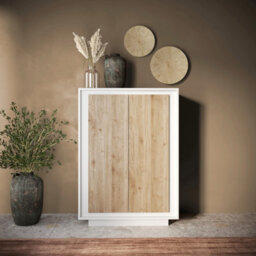 FurniComp LTD Furnicomp Berlin 2 Door 106Cm Matt White And Cadiz Oak Highboard/tall Sideboard - thumbnail 4