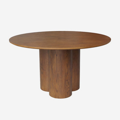 Sweeek - 4-Seater Round Dining Table Rubberwood And Oak Veneer Leonore Walnut Coloured 130X130X73 Cm - image 1