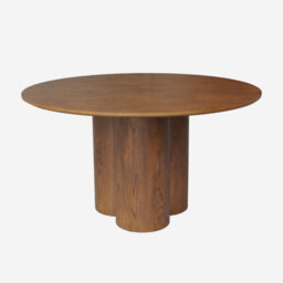 Sweeek - 4-Seater Round Dining Table Rubberwood And Oak Veneer Leonore Walnut Coloured 130X130X73 Cm - thumbnail 1