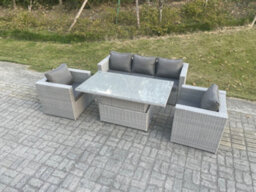Fimous Rattan Garden Funiture Set Adjustable Rising Lifting Table Sofa Dining Set With 2 Arm Chair - thumbnail 1