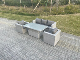 Fimous Rattan Garden Funiture Set Adjustable Rising Lifting Table Sofa Dining Set With 2 Arm Chair - thumbnail 2