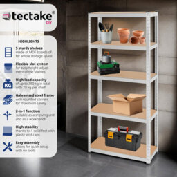Tectake Garage Shelving - Heavy-Duty Galvanised Steel Frame, Height-Adjustable Shelves - 30 X 75 X 180 Cm - 350 Kg - Silver - thumbnail 2